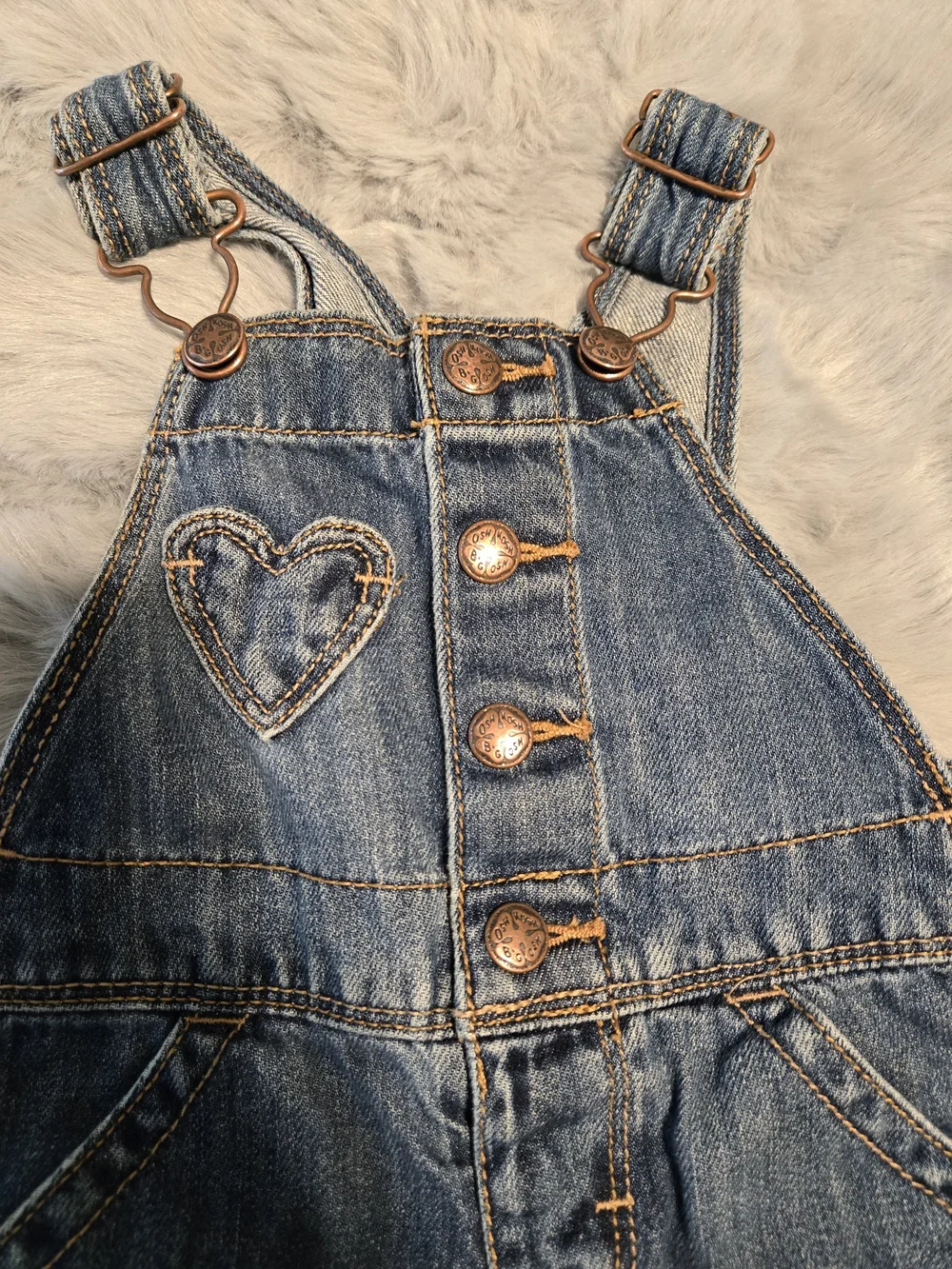 OshKosh B'gosh Girl Denim Heart Pocket Overalls 9-12M